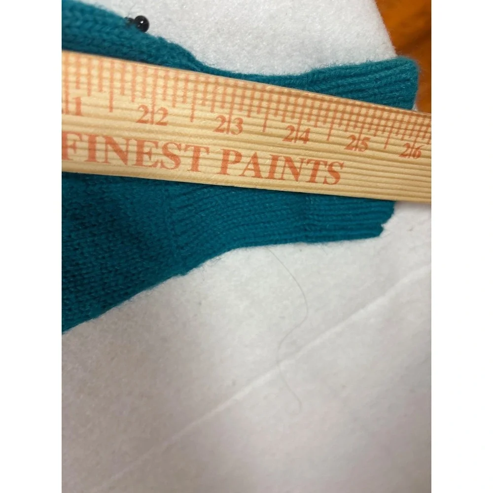 Vintage Teal Sweater With Black Shoulder Appliques & Ribbed Crew Neck‎ size 8